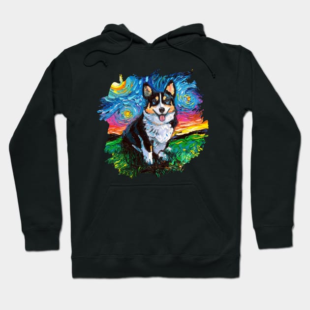 Tri Color Corgi Night with border Hoodie by sagittariusgallery